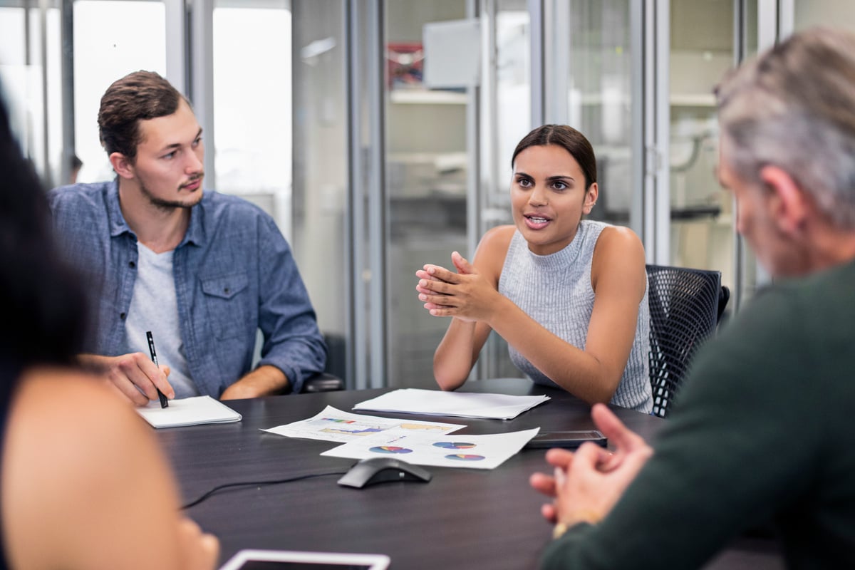 Aboriginal business woman talking in a meeting